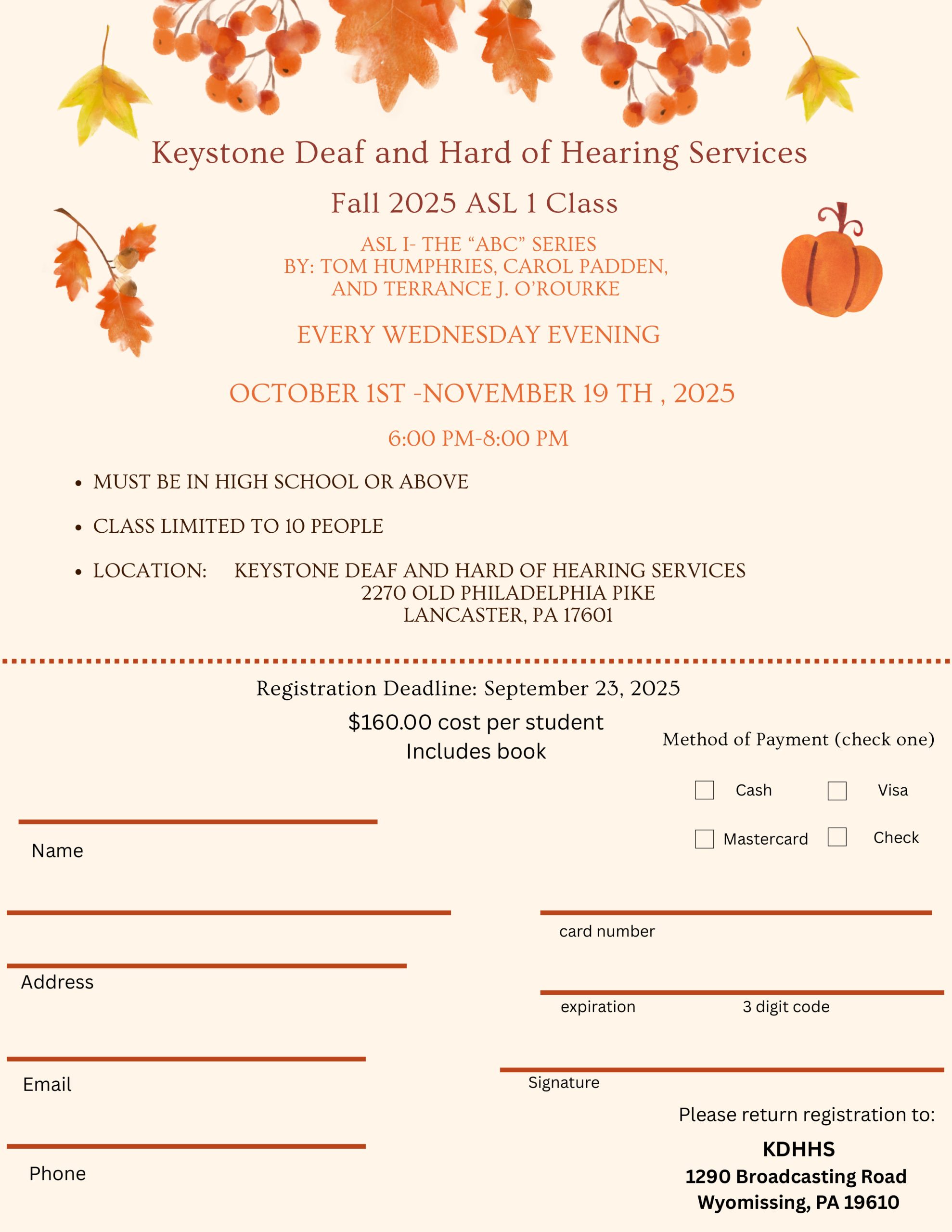 ASL 1 Fall 2025 Flyer Lancaster
