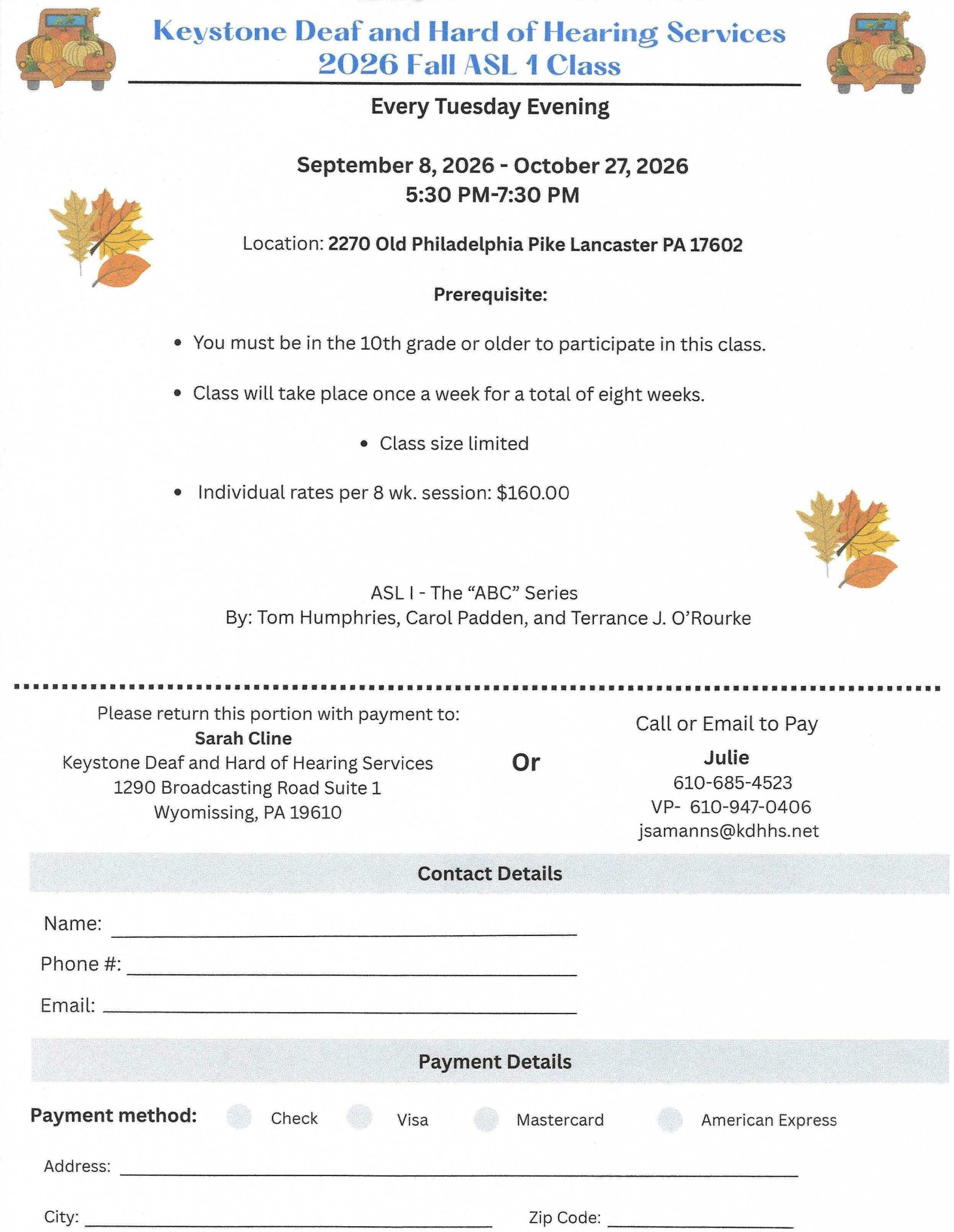 fall asl 1 classes on tuesdays