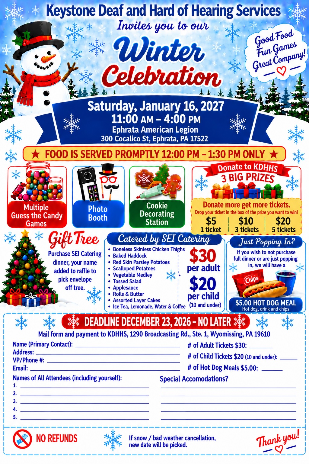 kdhhs winter celebration january 16 at 11 am, come for food activities and prizes